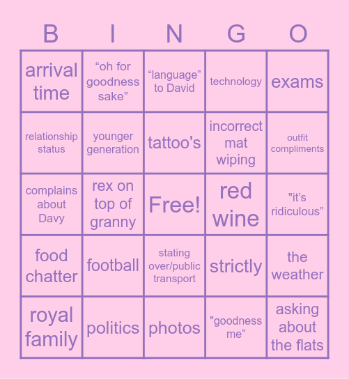 GRANNY Bingo Card