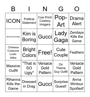 Met Gala Bingo Card