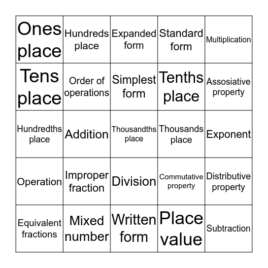 Math vocabulary bingo 2 Bingo Card