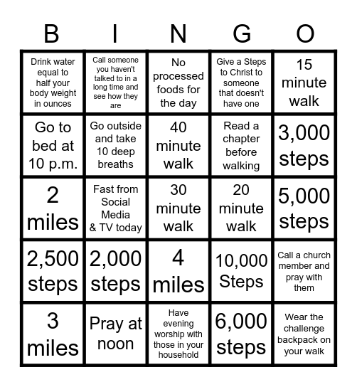 Walking Challenge 2023 Bingo Card