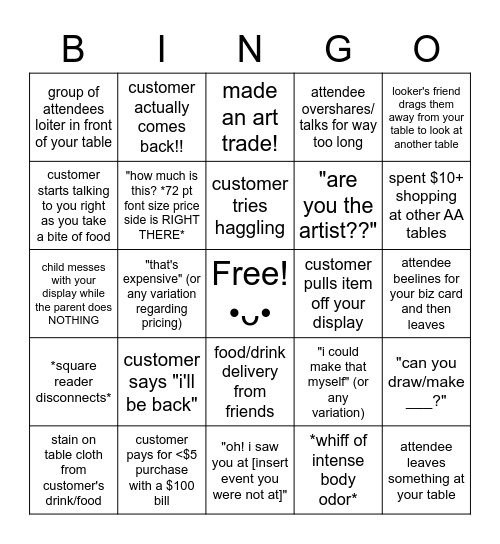 ✧ ARTIST ALLEY BINGO ✧ Bingo Card