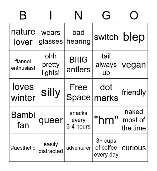 Deer Bingo Card