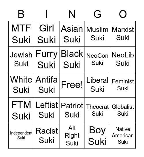 Suki Bingo Card