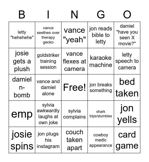 FISHTANK Bingo Card