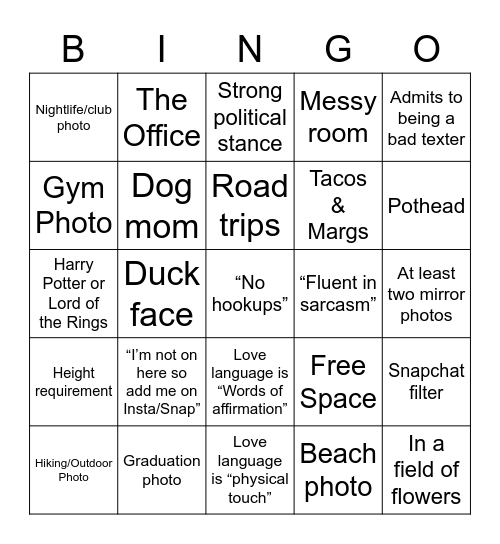 Hinge Bingo Card