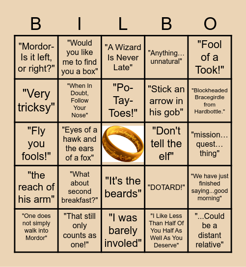 LOTR Jeu à Boire Bingo Card