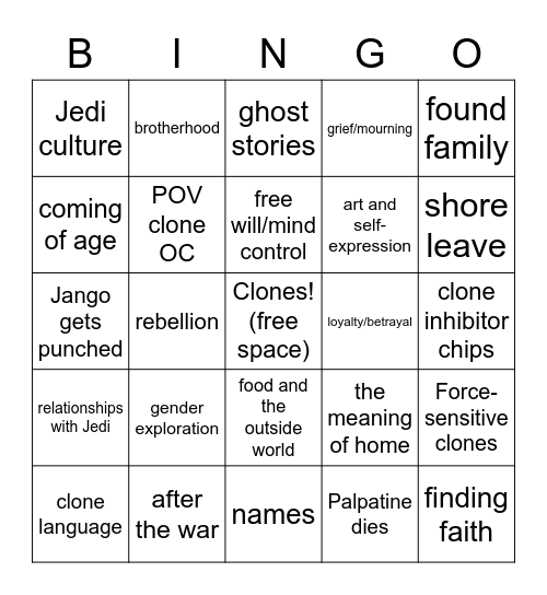 Non-Mando Clone Bingo Card