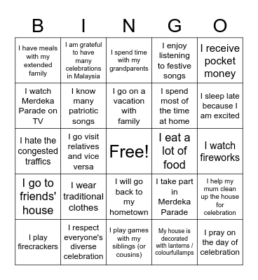 Celebrations in Malaysia Bingo Card