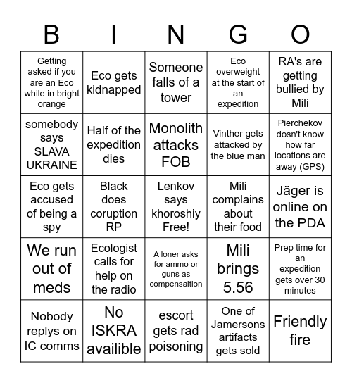 ECO Bingo Card