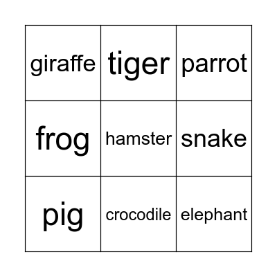 Animals Bingo Card