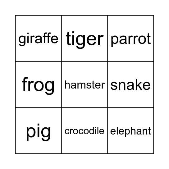 Animals Bingo Card