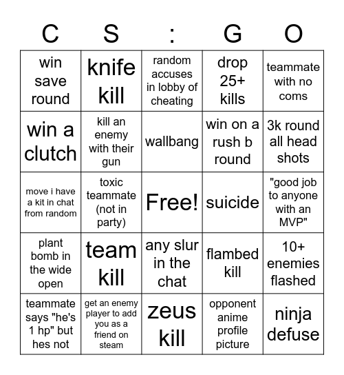 CS:GO Bingo Card