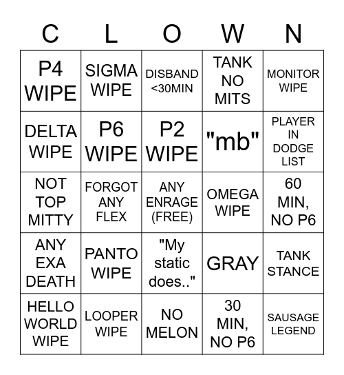 THE OMEGA PROTOCOL PF Bingo Card