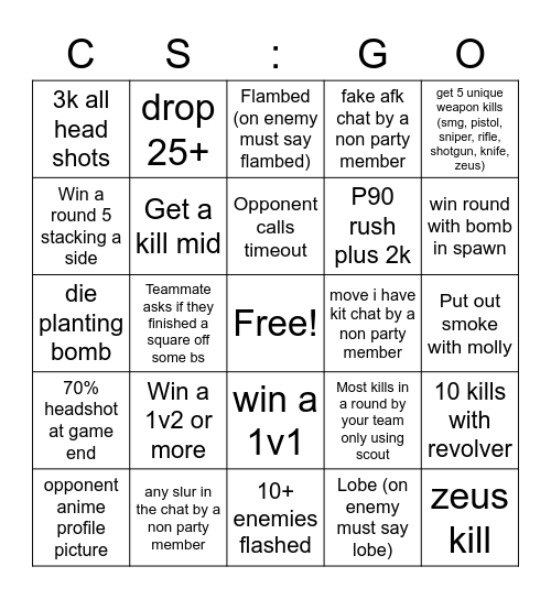 CS:GO Bingo Card