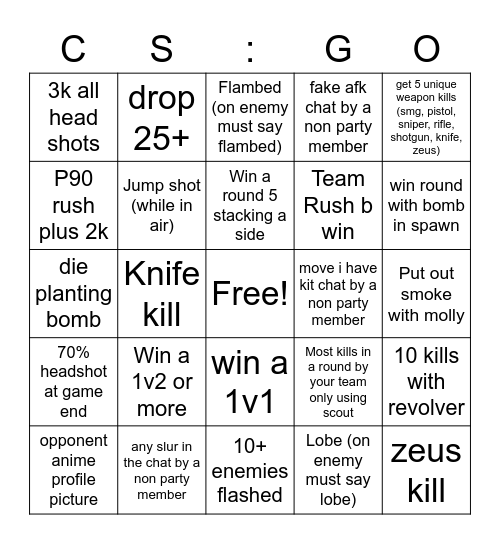 CS:GO Bingo Card