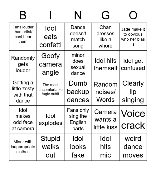 Kpop Bingo Card