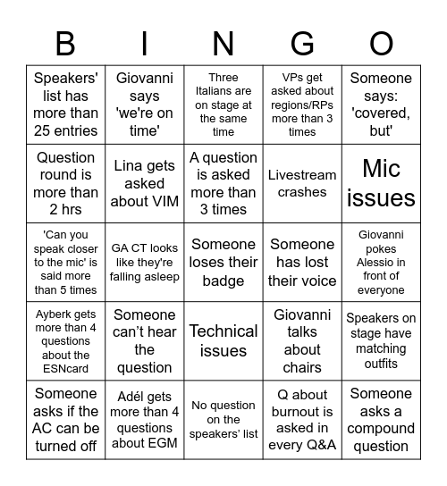 GA bingo day 2 Bingo Card