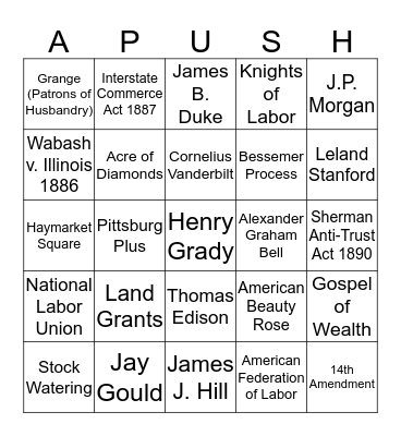 Ch. 24 Industry Comes of Age Bingo Card