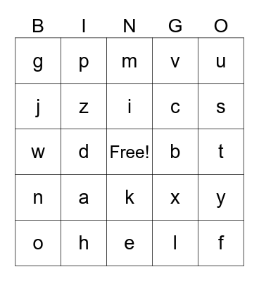 alphabet Bingo Card