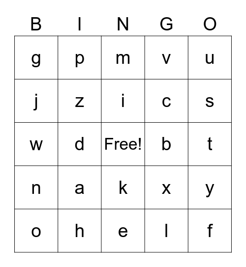 alphabet Bingo Card