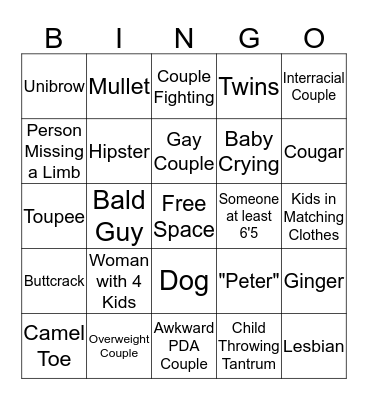 People Watching Bingo Card