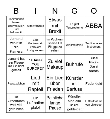 EUROVISION Bingo Card