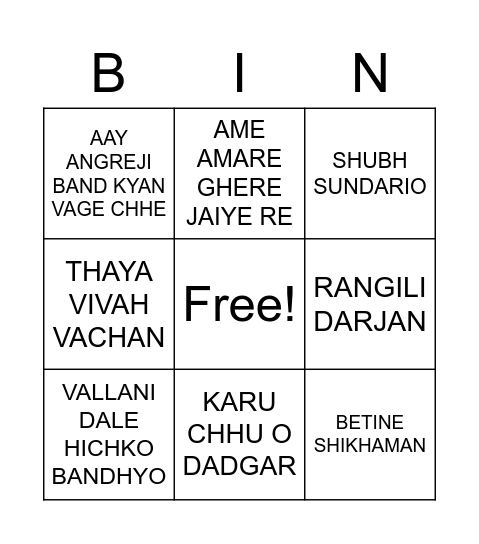 Parsi Bingo Card