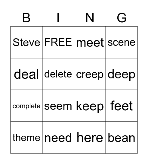 Double Vowel Long E Bingo Card