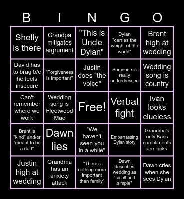 Wedding Weekend Bingo Card