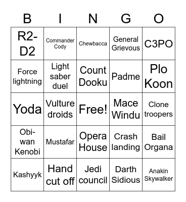 Star Wars Bingo Card