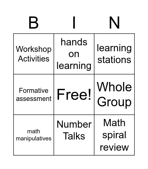 Math Workshop Model Bingo Card