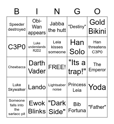 Star Wars: Return of the Jedi Bingo Card