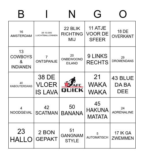 AFC QUICK MUZIEK QUIZ Bingo Card