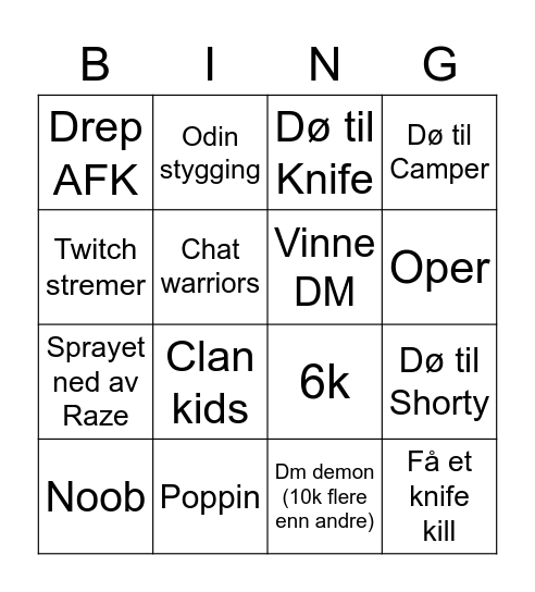 Untitled Bingo Card