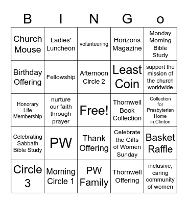 Presbyterian Women Bingo Card