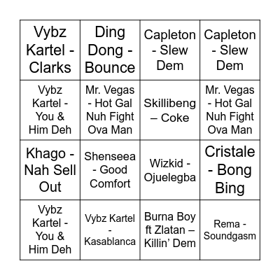 Dancehall vs. Afrobeats Bingo Card