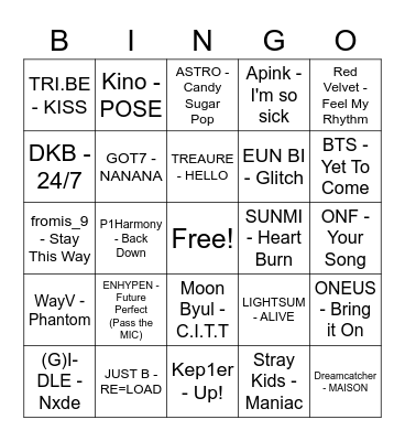 K-Pop Bingo Card