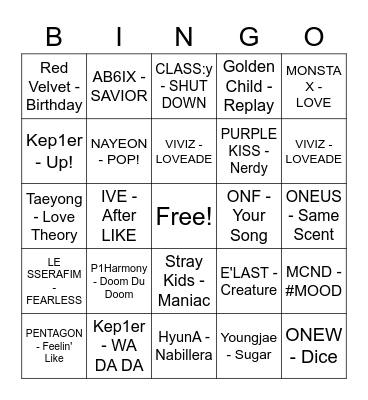 K-Pop Bingo Card