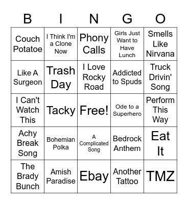 Music Bingo: That's Weird Bingo Card