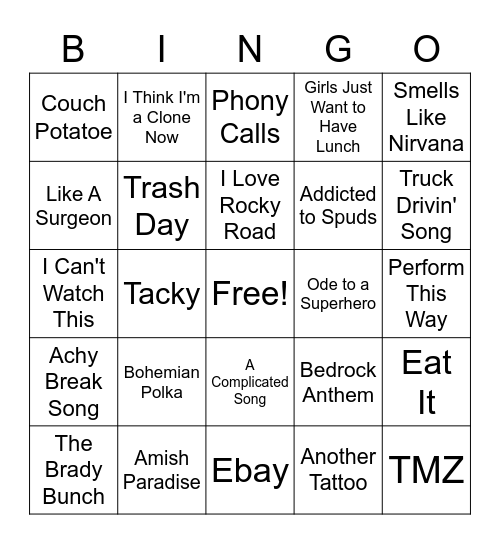Music Bingo: That's Weird Bingo Card