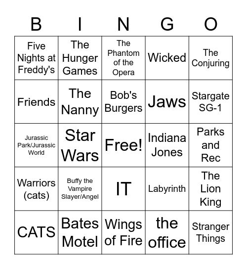 Indy's Favorite Media Bingo Card