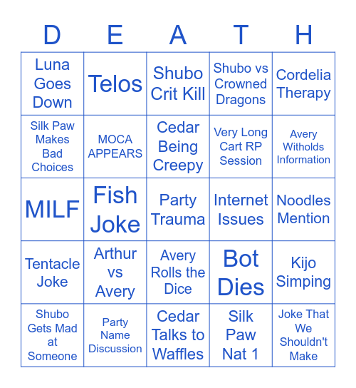 Numinhurst Bingo Card