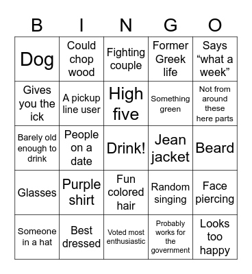 Bar Bingo Card