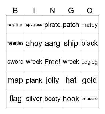 Pirate Bingo Card