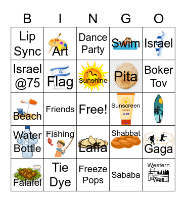 Camp Israel Bingo Card