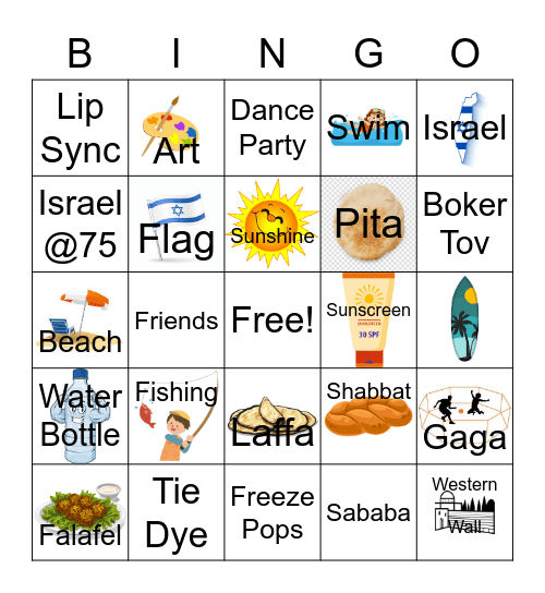 Camp Israel Bingo Card