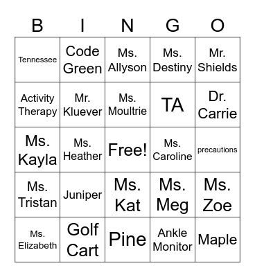 Walkie Bingo Card