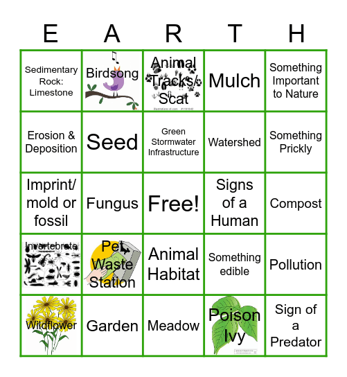 Sunset Valley Elementary Earth School BINGO Card