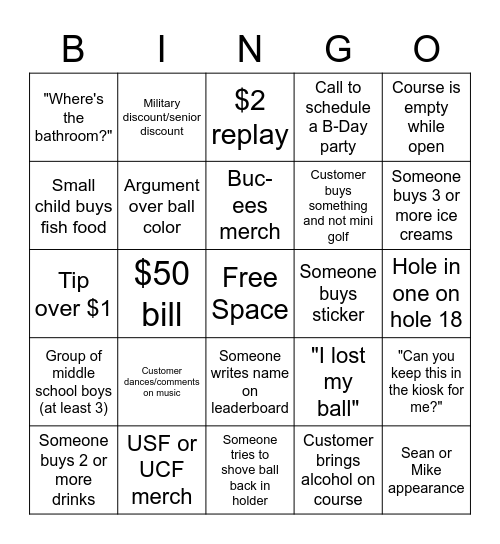 Fish Hole Bingo Card