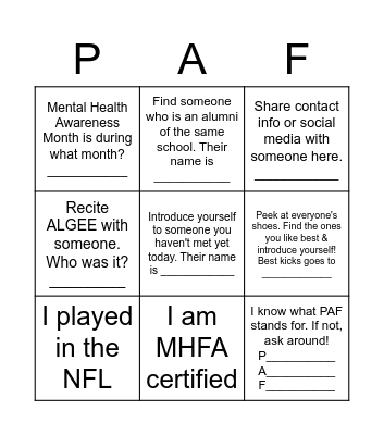 MINGLE & BINGO Card